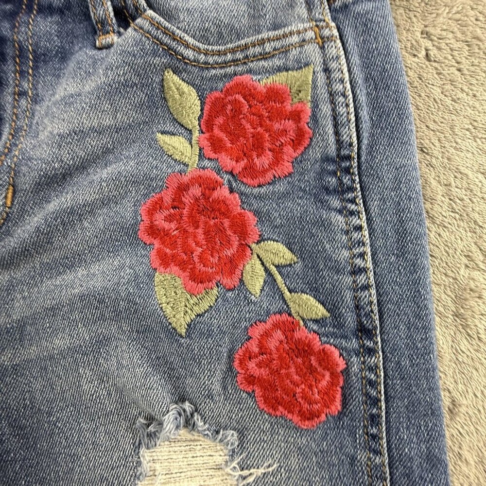 Hollister High Rise Slim Straight Jeans Women 0R Distressed Rose Embroidered Y2K - Picture 12 of 16
